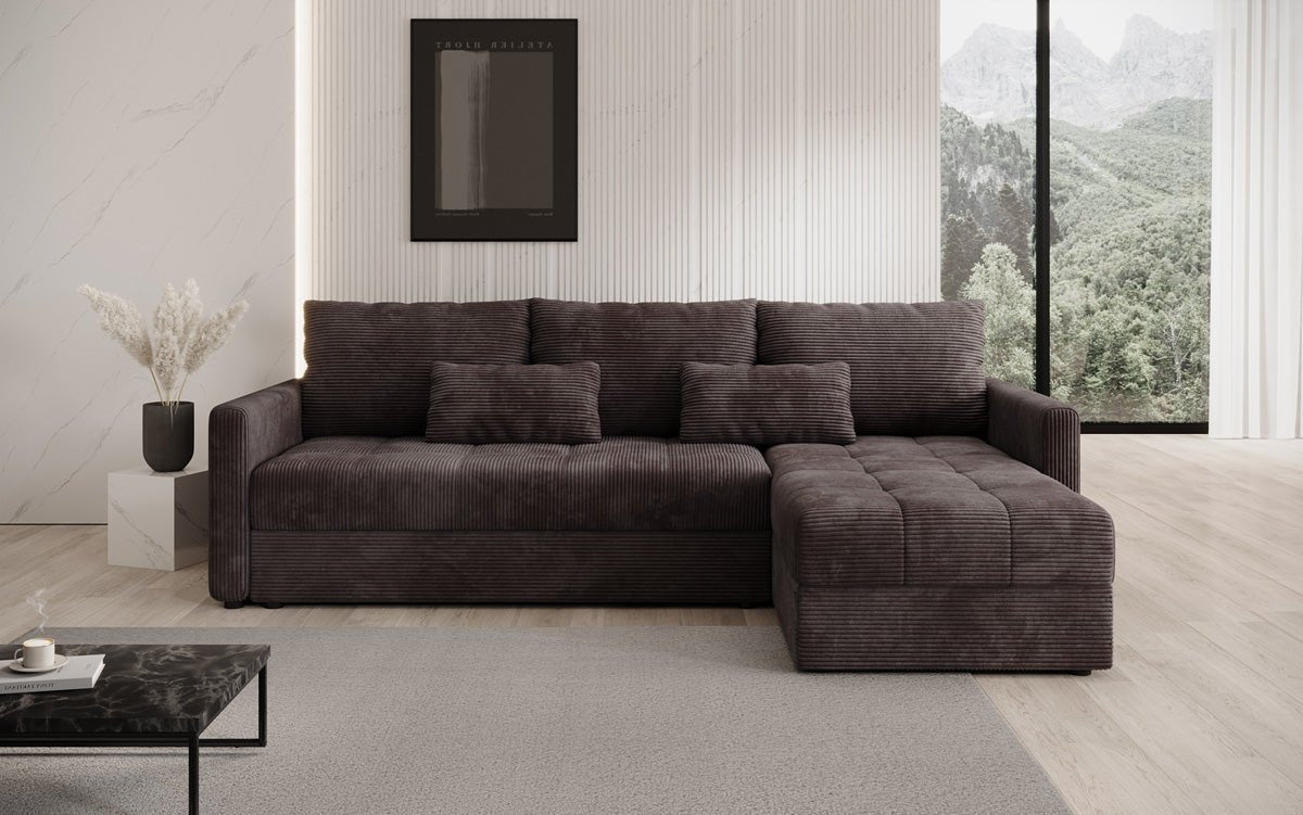Designer Sofa Roma in Cord mit Schlaf- und Klappfunktion
