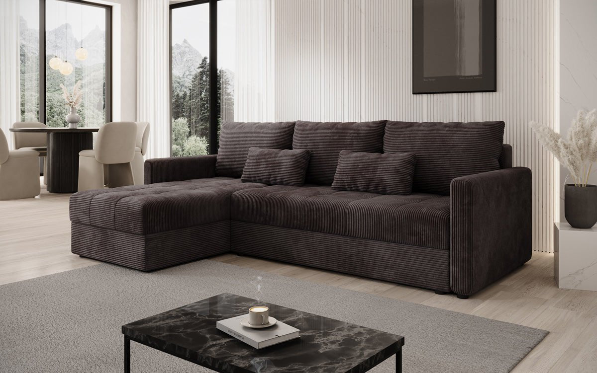 Designer Sofa Roma in Cord mit Schlaf- und Klappfunktion