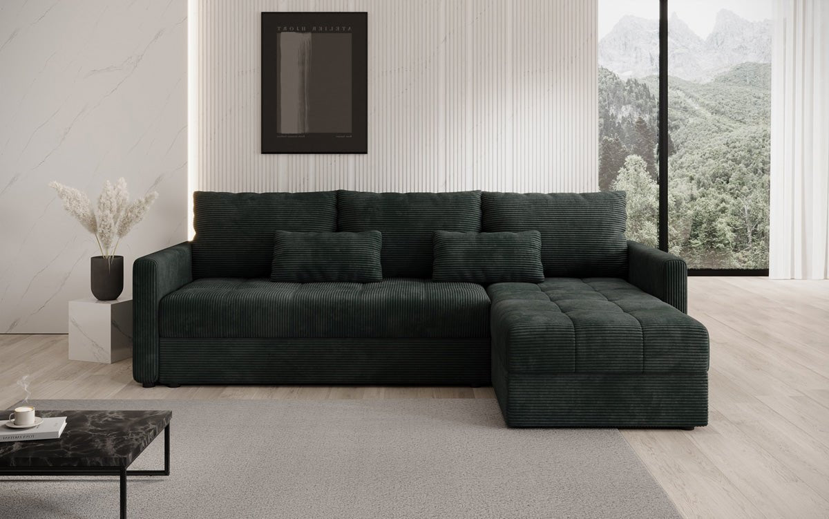 Designer Sofa Roma in Cord mit Schlaf- und Klappfunktion