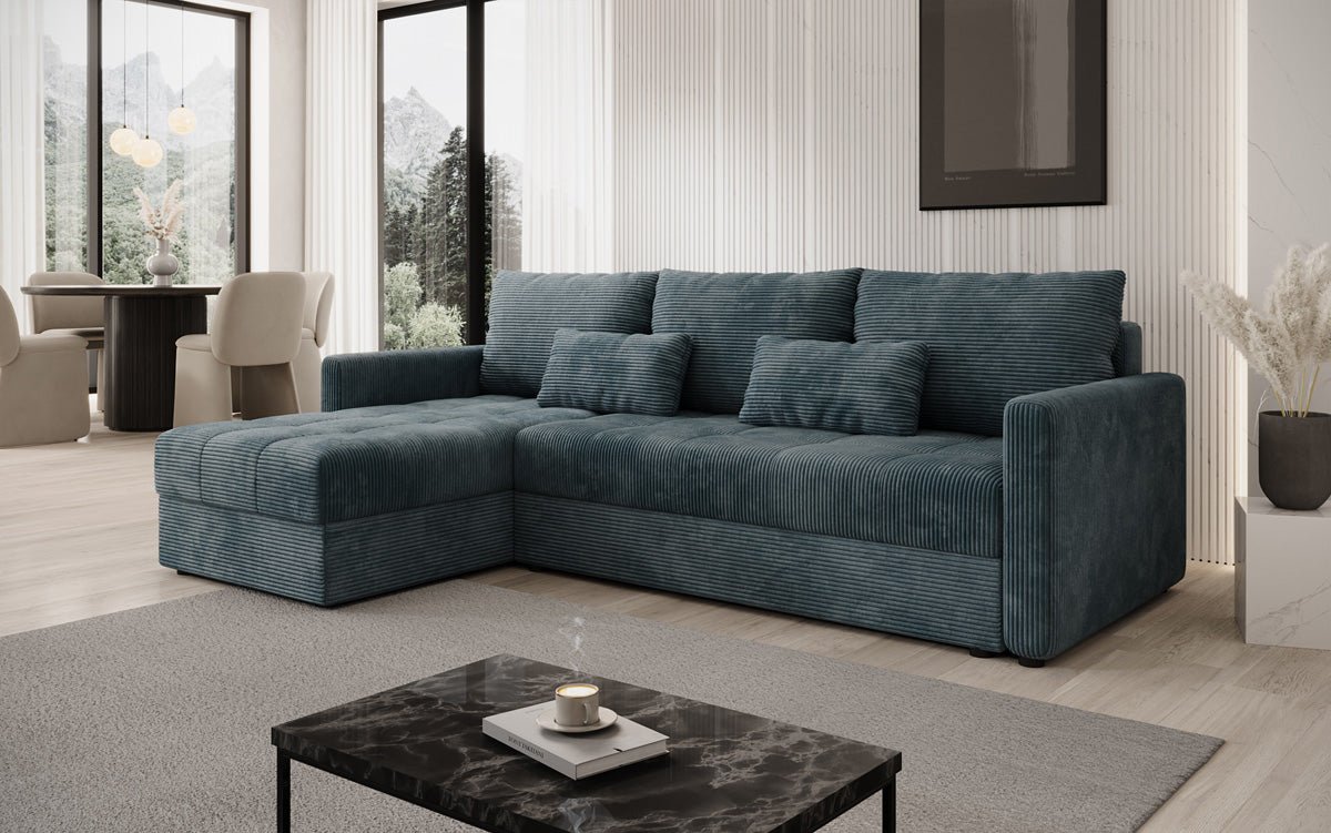 Designer Sofa Roma in Cord mit Schlaf- und Klappfunktion