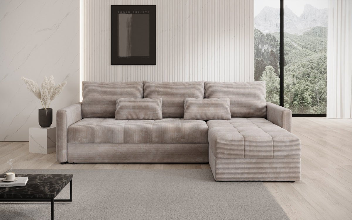 Designer Sofa Roma in Cord mit Schlaf- und Klappfunktion