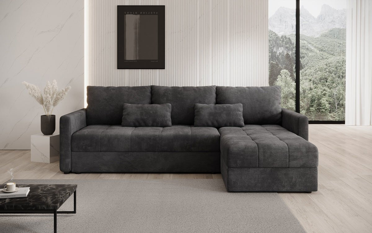 Designer Sofa Roma in Cord mit Schlaf- und Klappfunktion