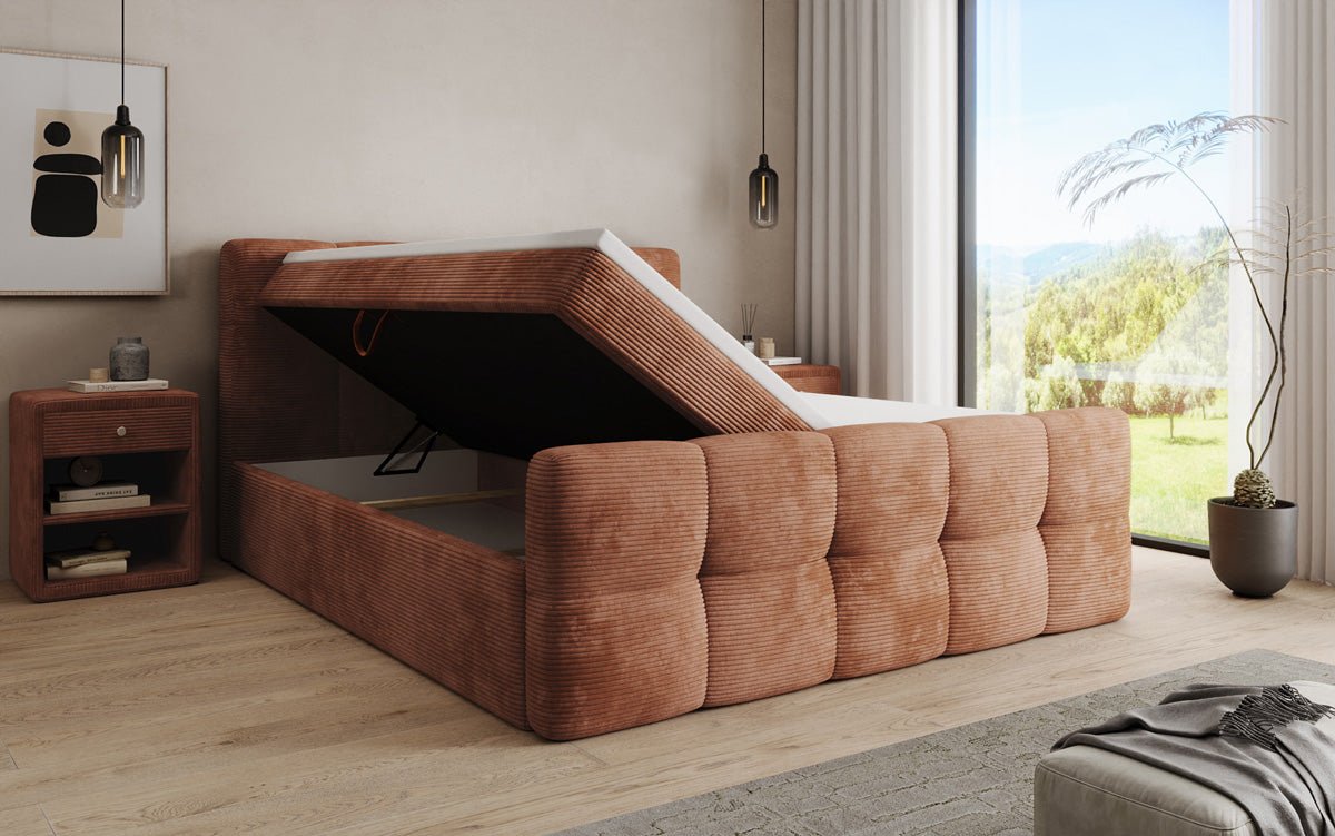 Boxspringbett Cozy in Cord mit Stauraum