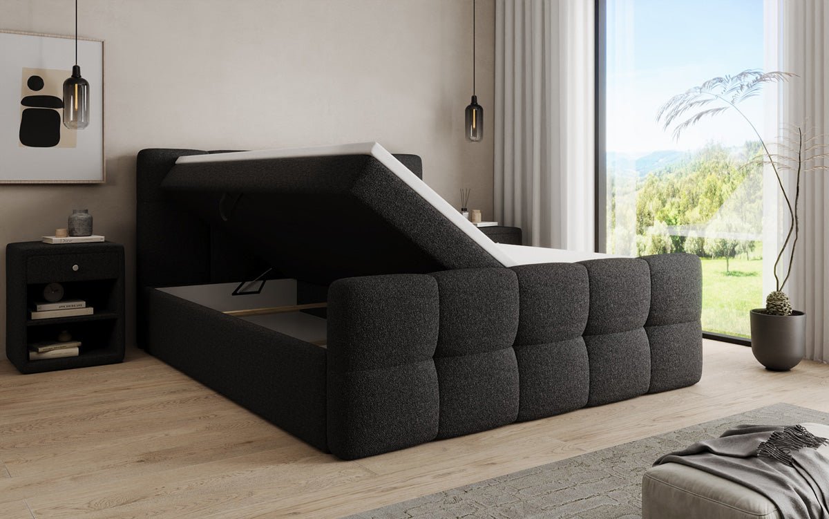 Boxspringbett Cozy in Teddy Bouclé mit Stauraum