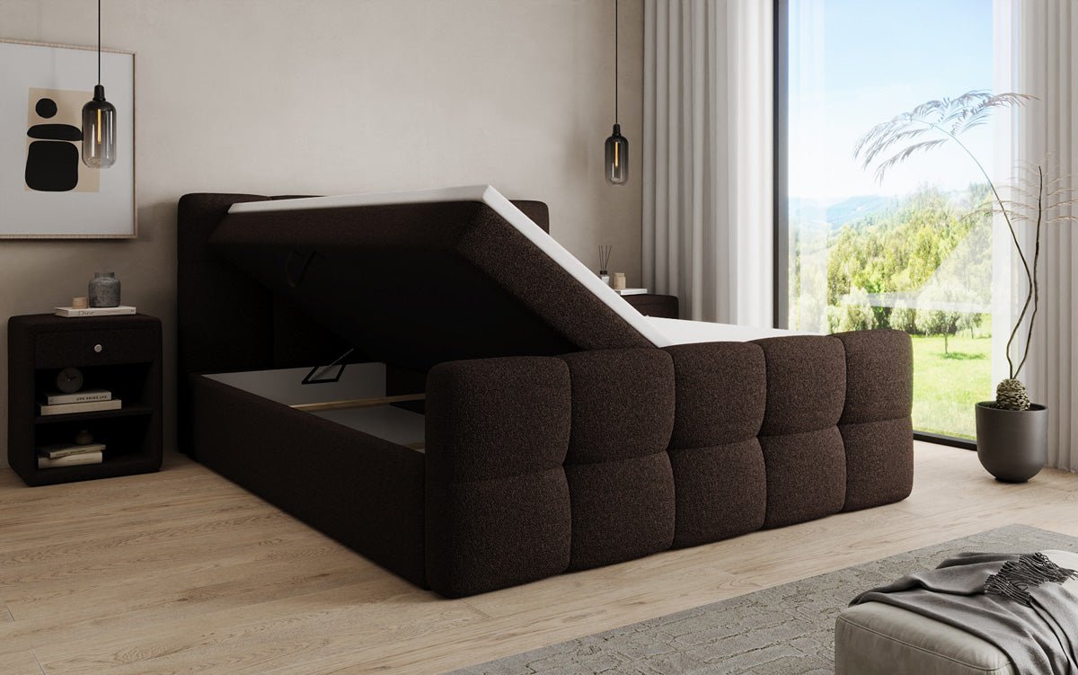 Boxspringbett Cozy in Teddy Bouclé mit Stauraum