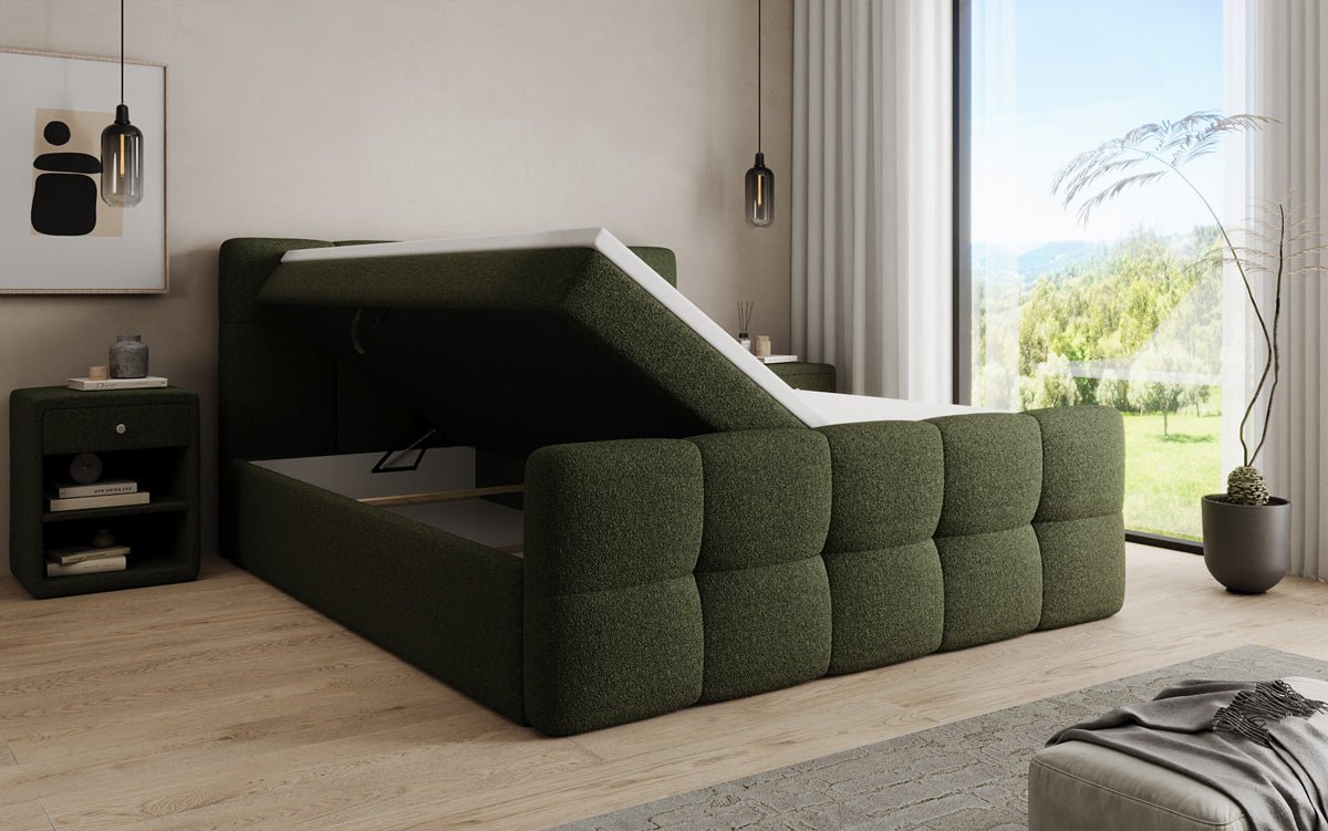 Boxspringbett Cozy in Teddy Bouclé mit Stauraum