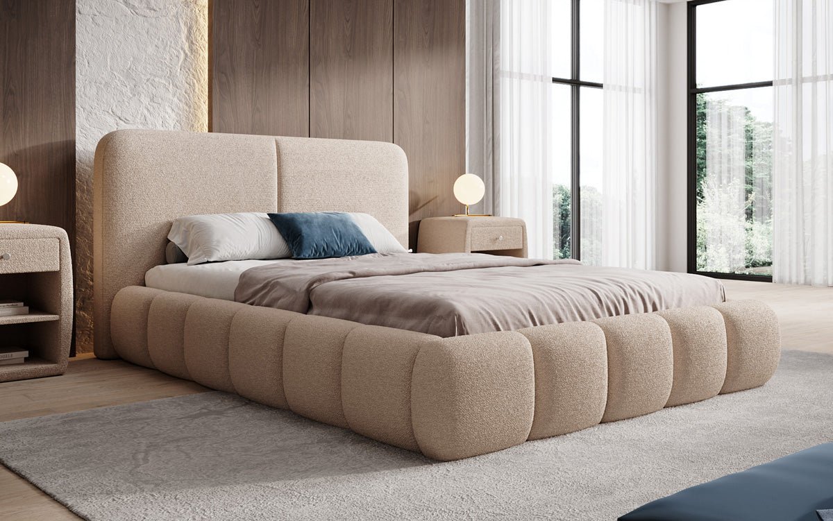 Designer Polsterbett Lolita in Bouclé mit Stauraum