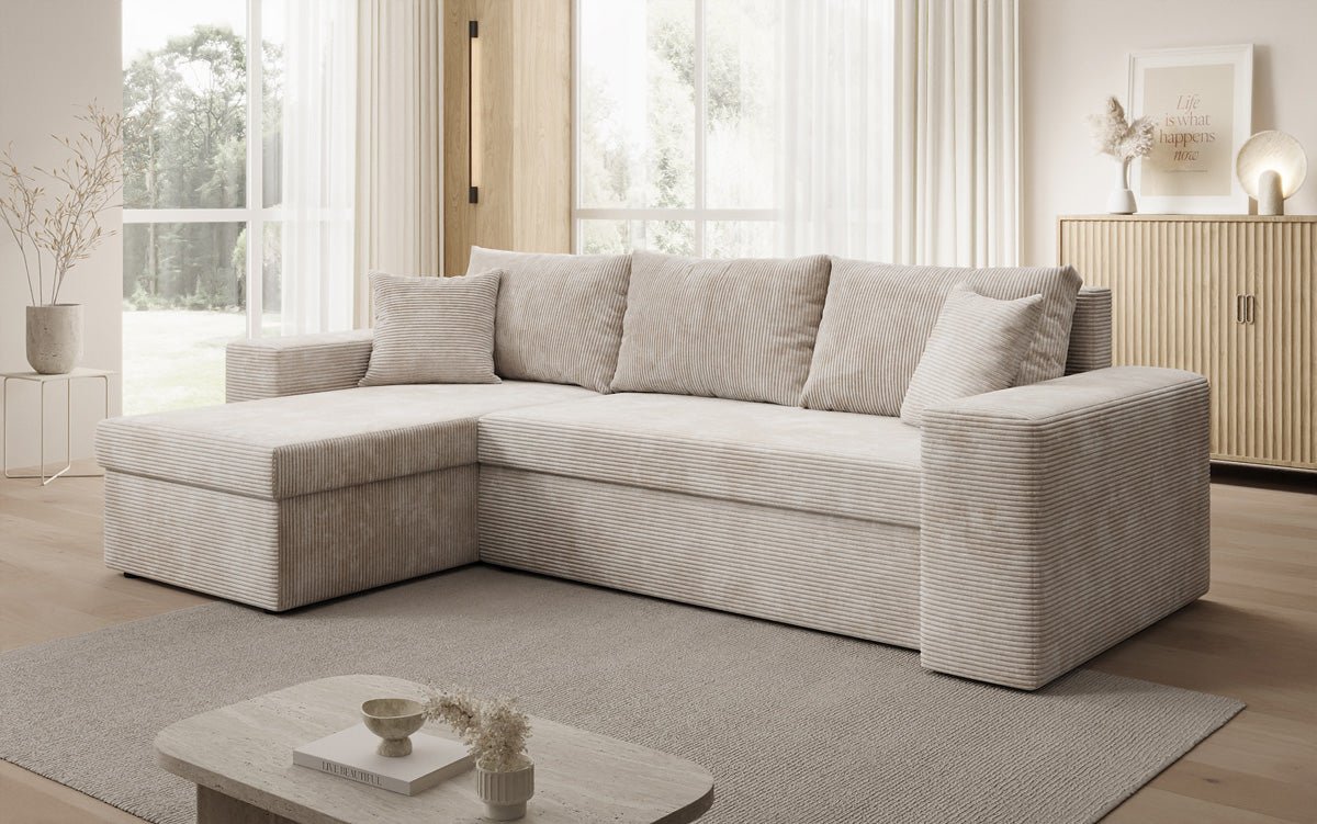 Designer Sofa Denver Cord mit Schlaf- und Klappfunktion