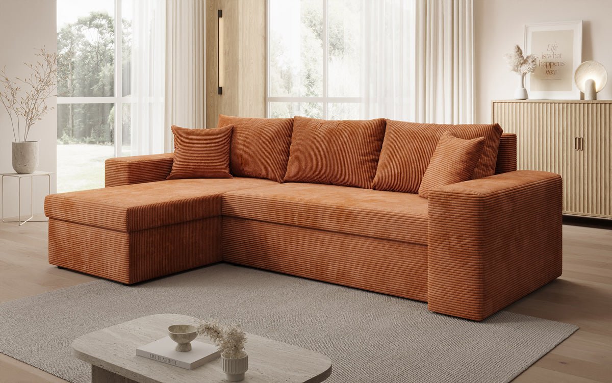 Designer Sofa Denver Cord mit Schlaf- und Klappfunktion