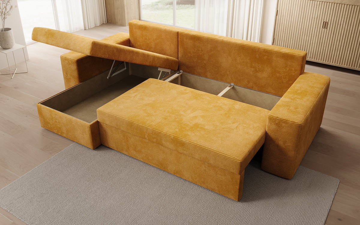 Designer Sofa Denver Cord mit Schlaf- und Klappfunktion