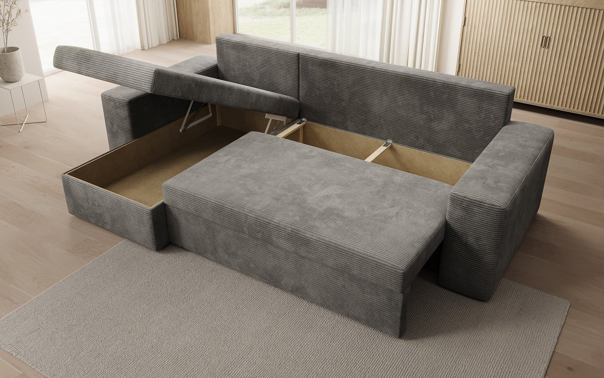 Designer Sofa Denver Cord mit Schlaf- und Klappfunktion