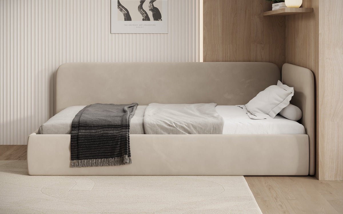 Designer Polsterbett/Gästebett/Sofa Cleo mit Stauraum