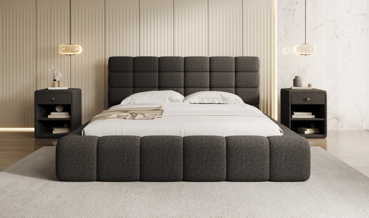 Designer Polsterbett Marshmallow in Teddy Bouclé mit Stauraum