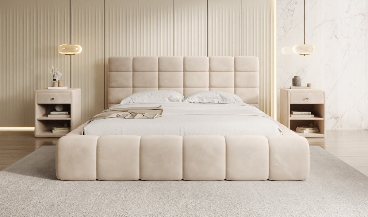 Designer Polsterbett Marshmallow in Samt mit Stauraum