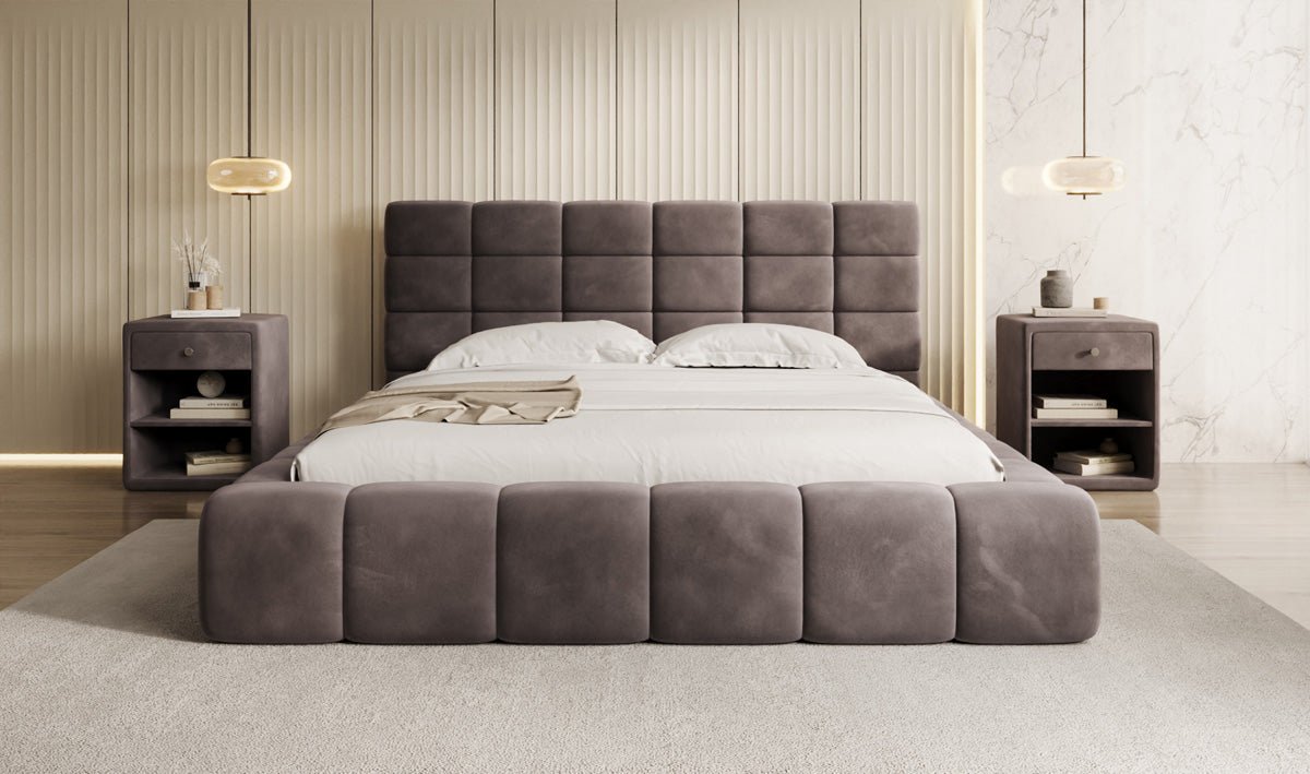 Designer Polsterbett Marshmallow in Samt mit Stauraum