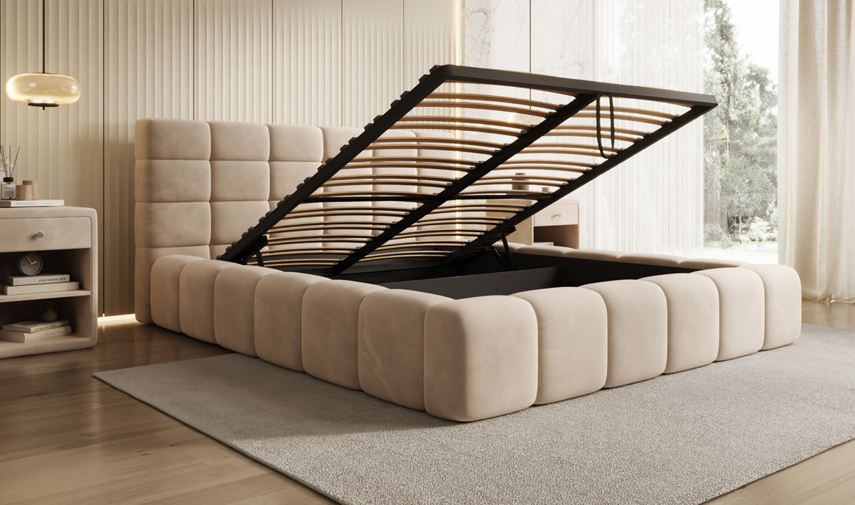 Designer Polsterbett Marshmallow in Samt mit Stauraum
