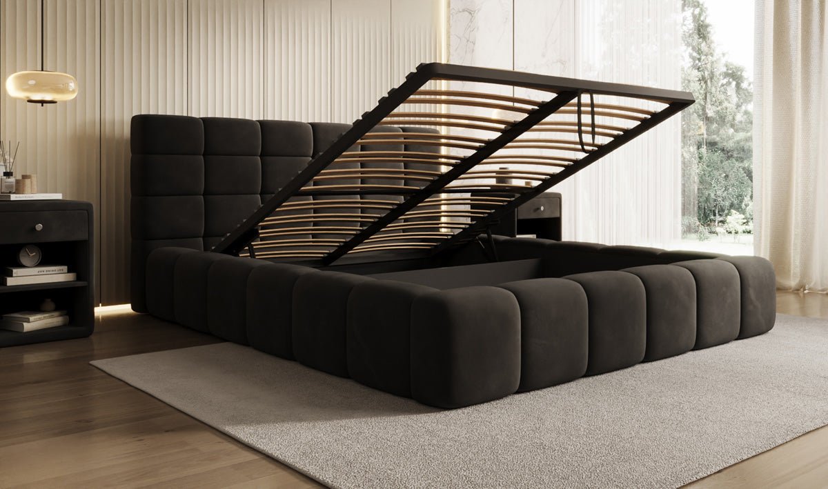 Designer Polsterbett Marshmallow in Samt mit Stauraum
