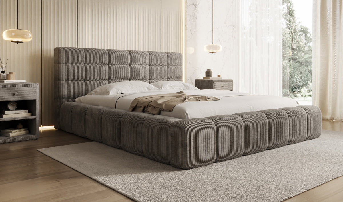 Designer Polsterbett Marshmallow in Cord mit Stauraum