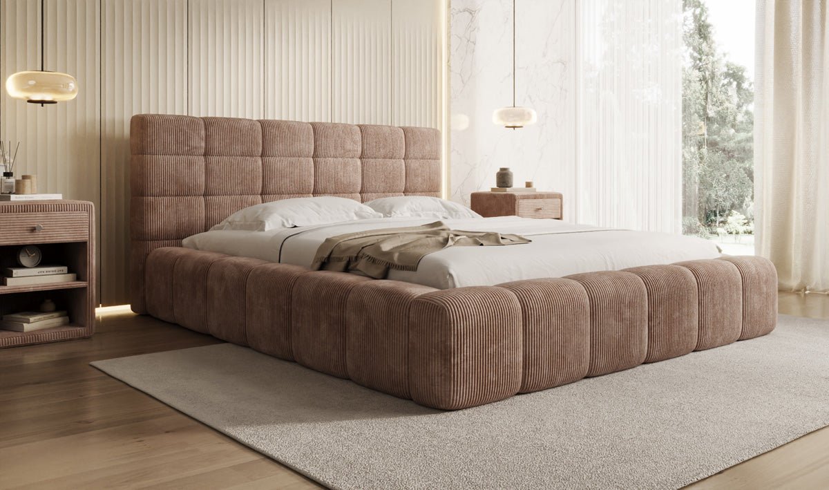 Designer Polsterbett Marshmallow in Cord mit Stauraum