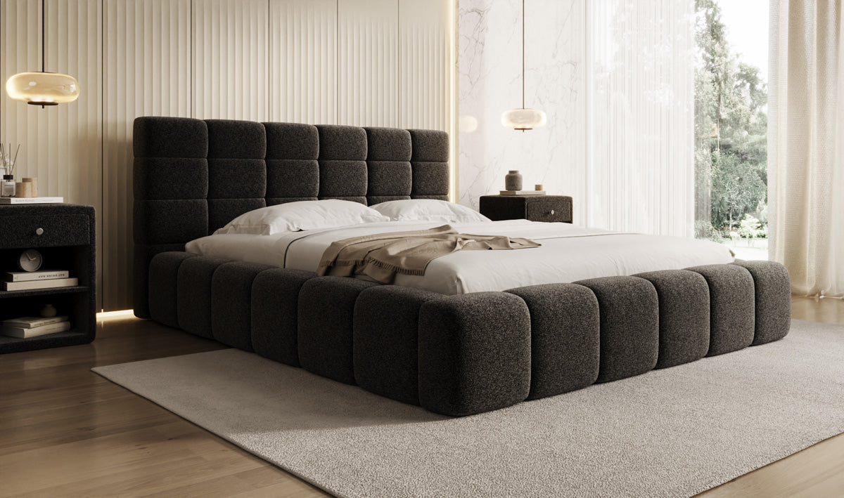 Designer Polsterbett Marshmallow in Strukturstoff mit Stauraum