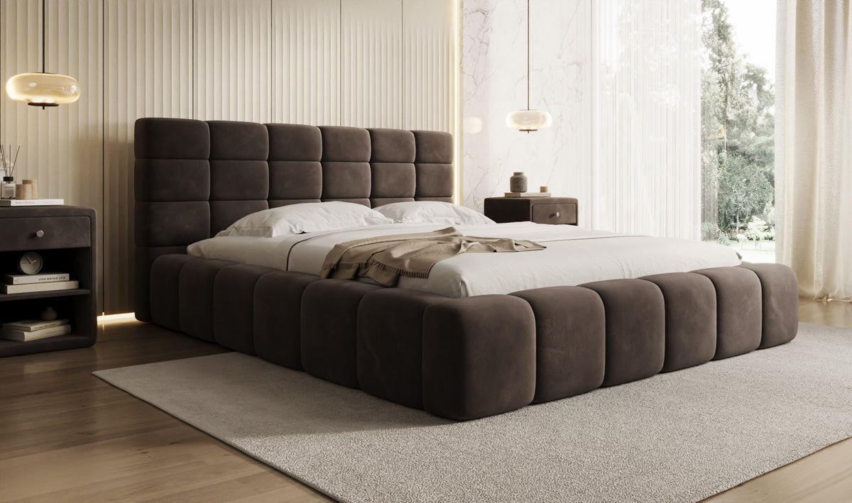 Designer Polsterbett Marshmallow in Samt mit Stauraum