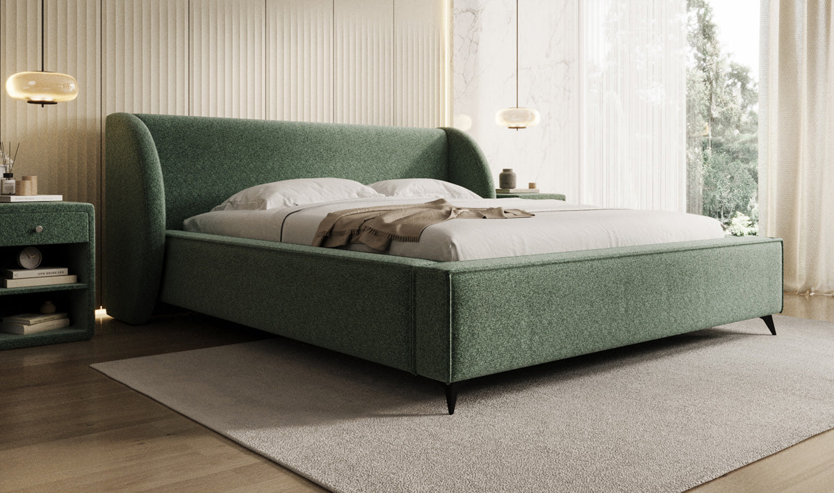 Designer Polsterbett Freya in Strukturstoff mit Stauraum