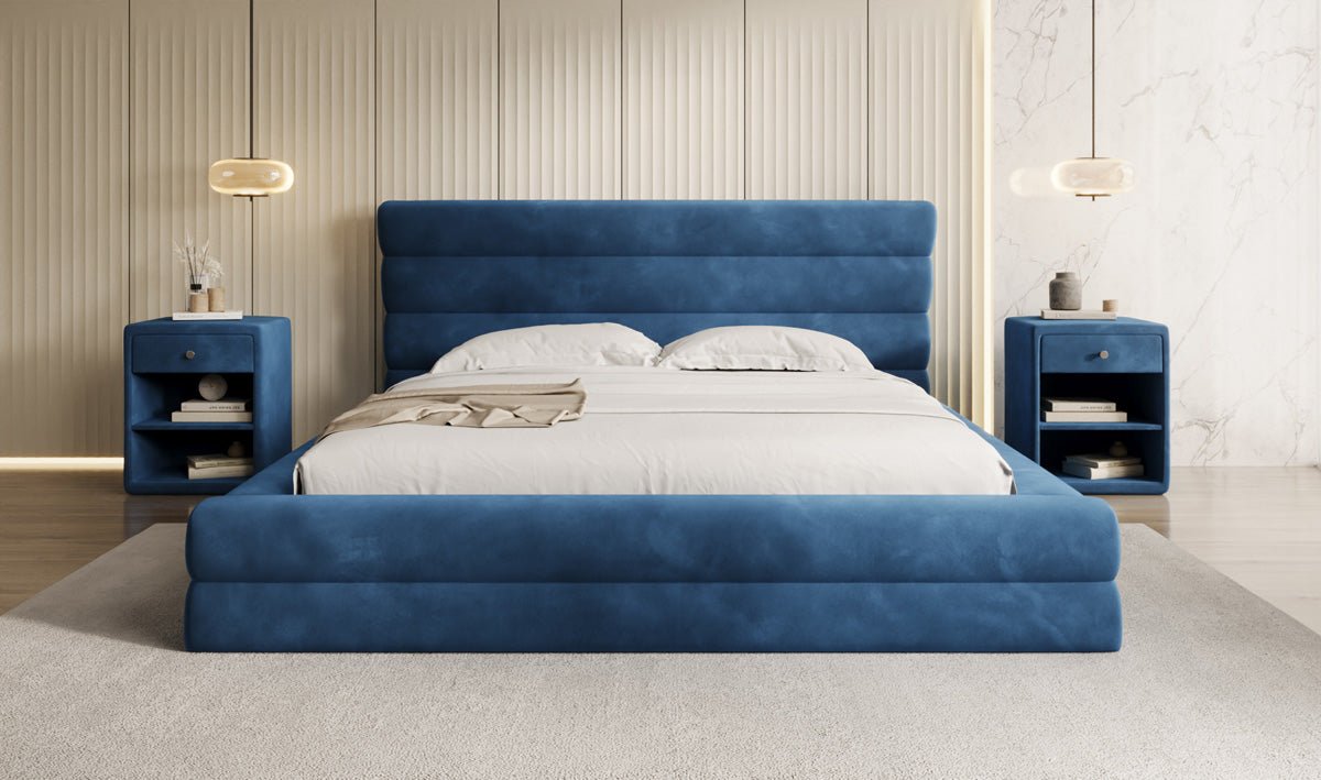 Designer Polsterbett Maren in Samt mit Stauraum
