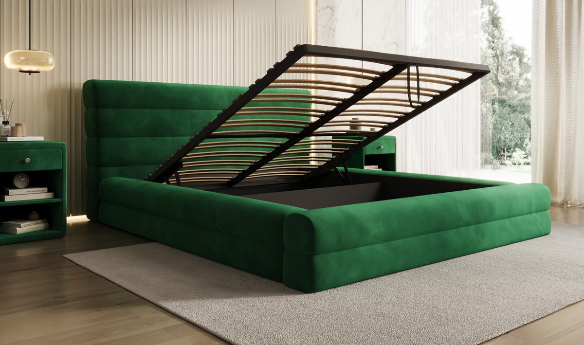 Designer Polsterbett Maren in Samt mit Stauraum