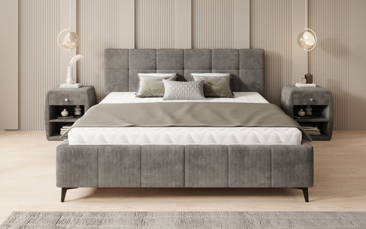 Designer Polsterbett Nelly in Cord mit Stauraum