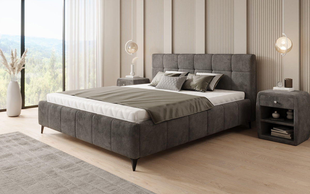Designer Polsterbett Nelly in Cord mit Stauraum