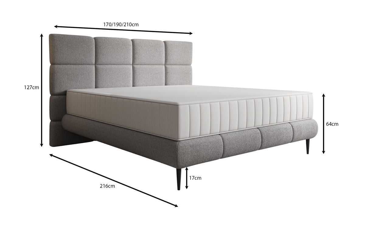 Boxspringbett Nessa mit hohen Füßen in Teddy Bouclé