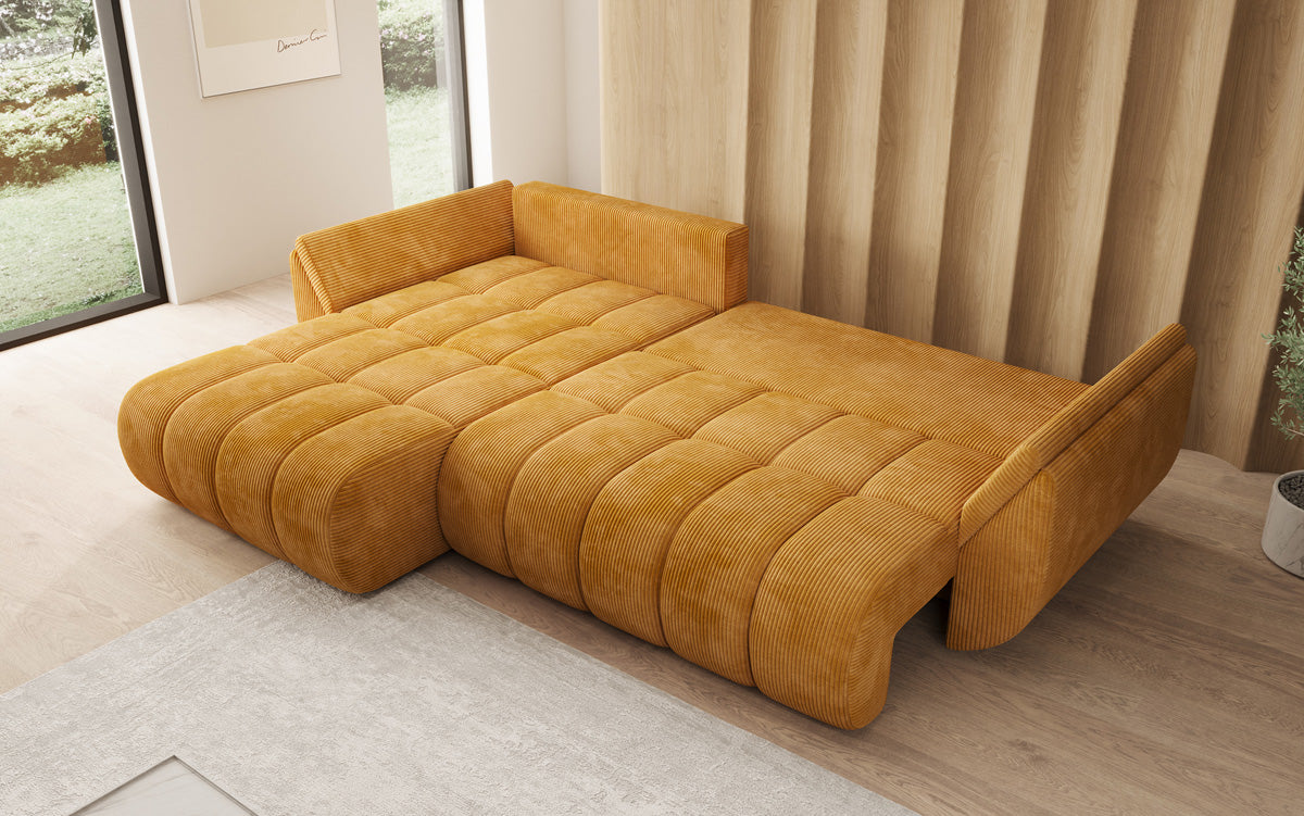 Designer Sofa Lenoa L mit Schlaffunktion und Stauraum in Cord