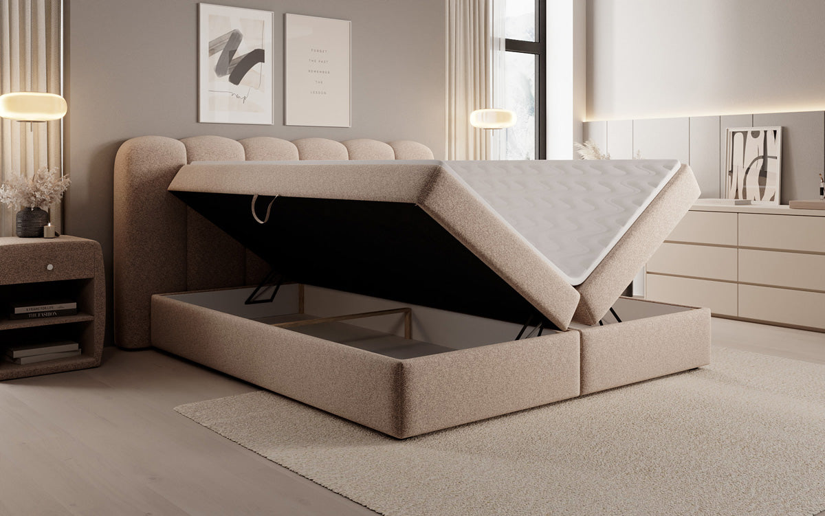 Boxspringbett Bologna in Strukturstoff mit Stauraum