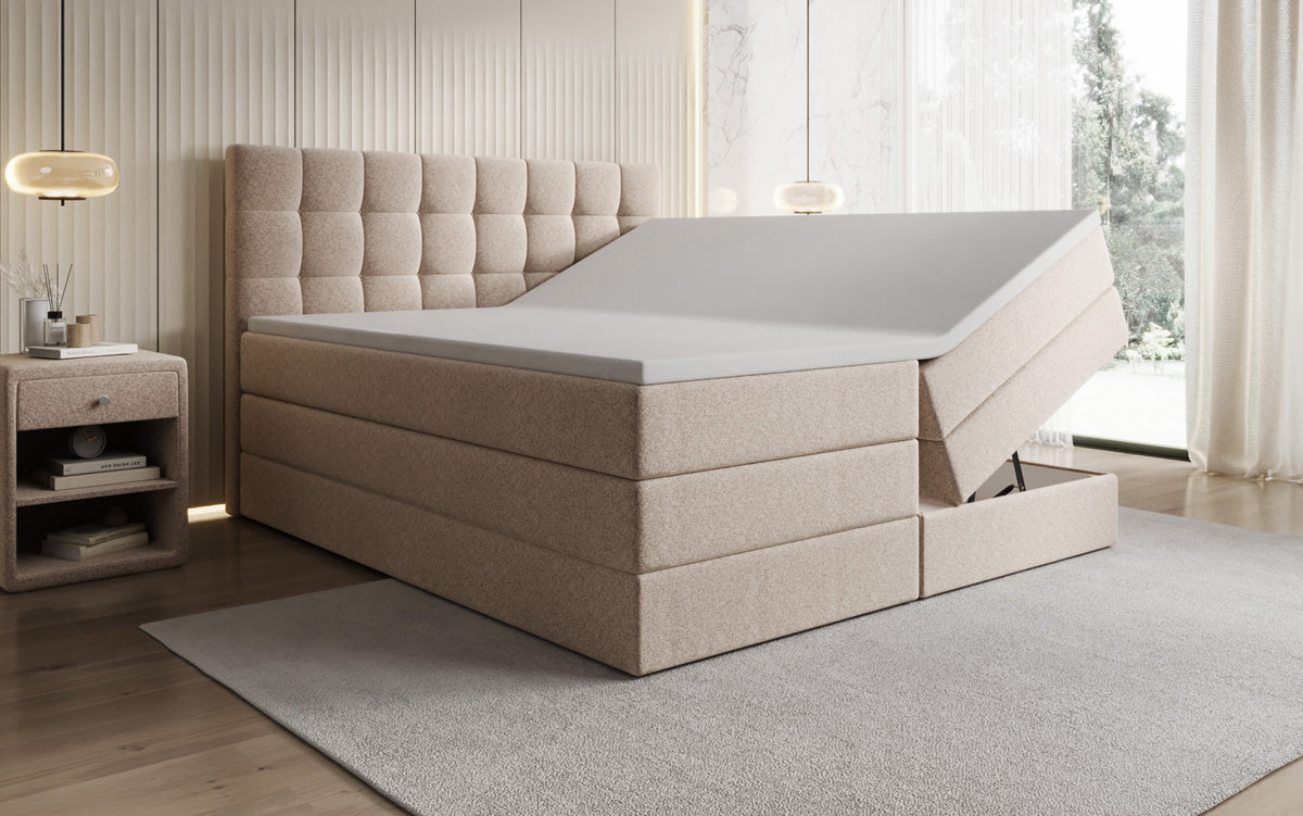 Boxspringbett Grandé in Strukturstoff mit Stauraum