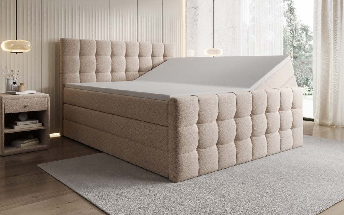 Boxspringbett Ascot in Strukturstoff mit Stauraum