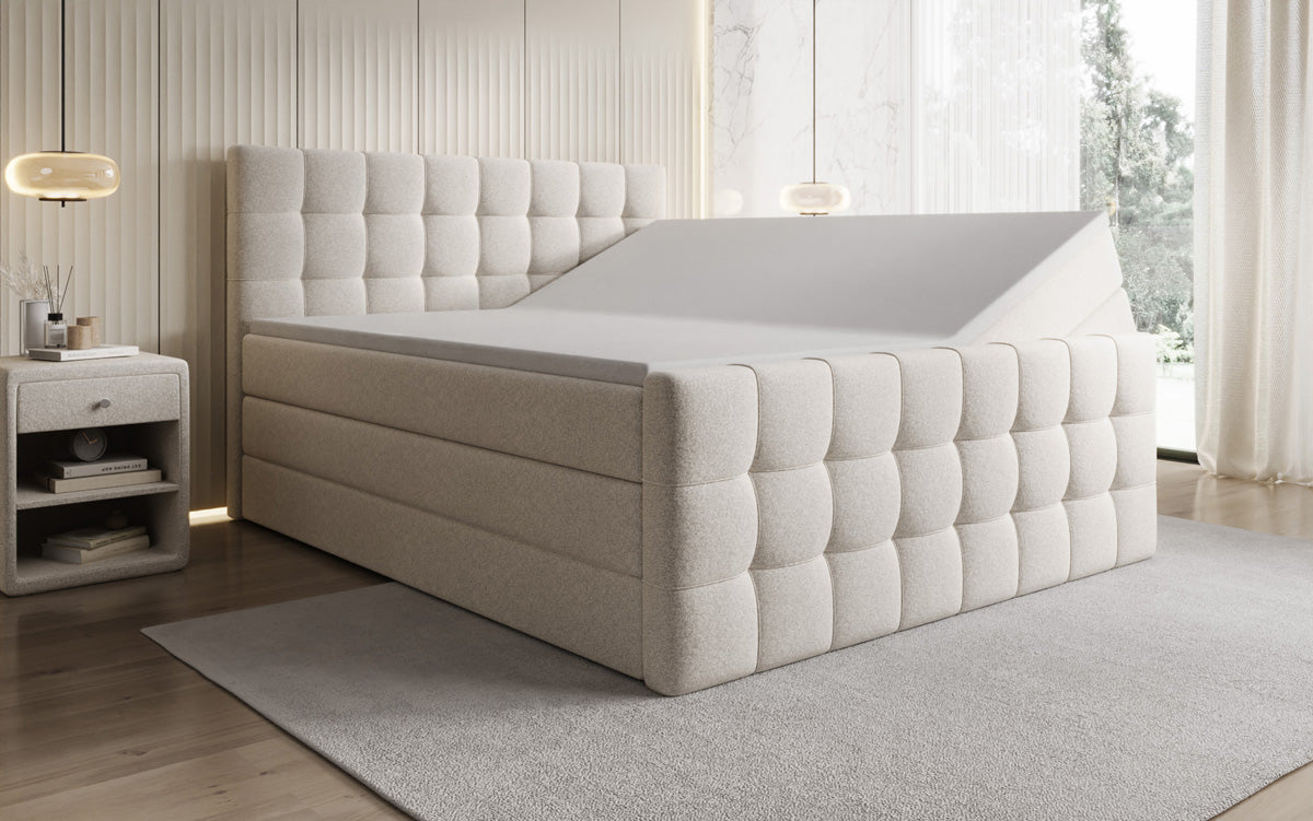 Boxspringbett Ascot in Strukturstoff mit Stauraum