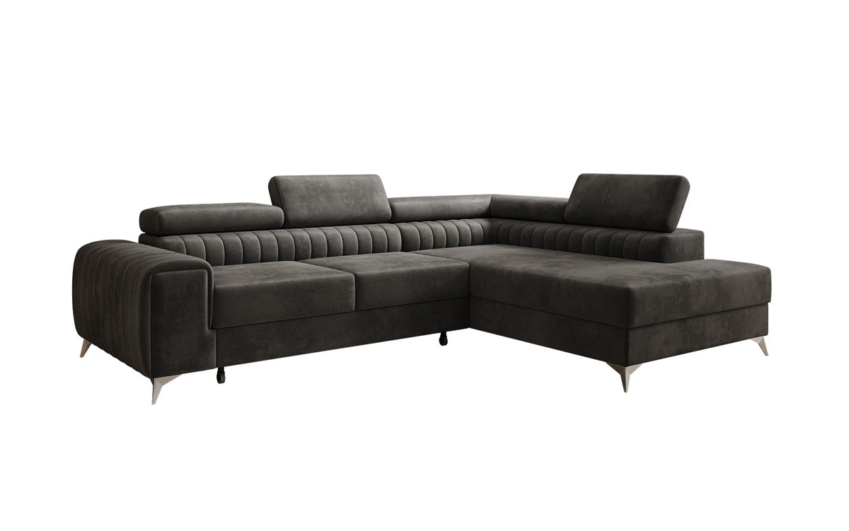 Designer Ecksofa Aurea mit Schlaf- und Klappfunktion in Samt