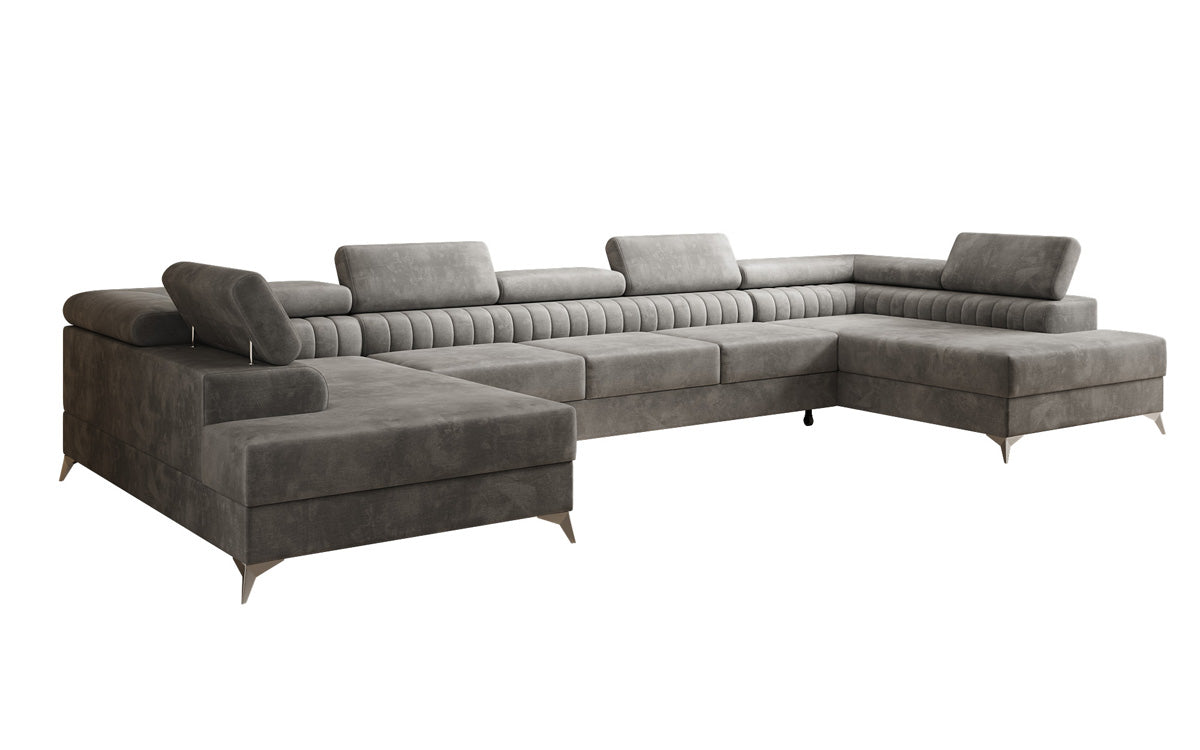 Designer Sofa Aurea U XXL mit Schlaf- und Klappfunktion in Samt