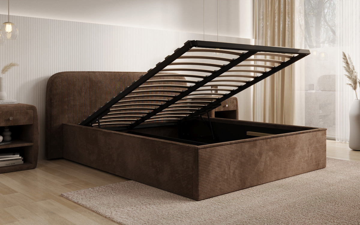 Designer Polsterbett Nola in Cord mit Stauraum