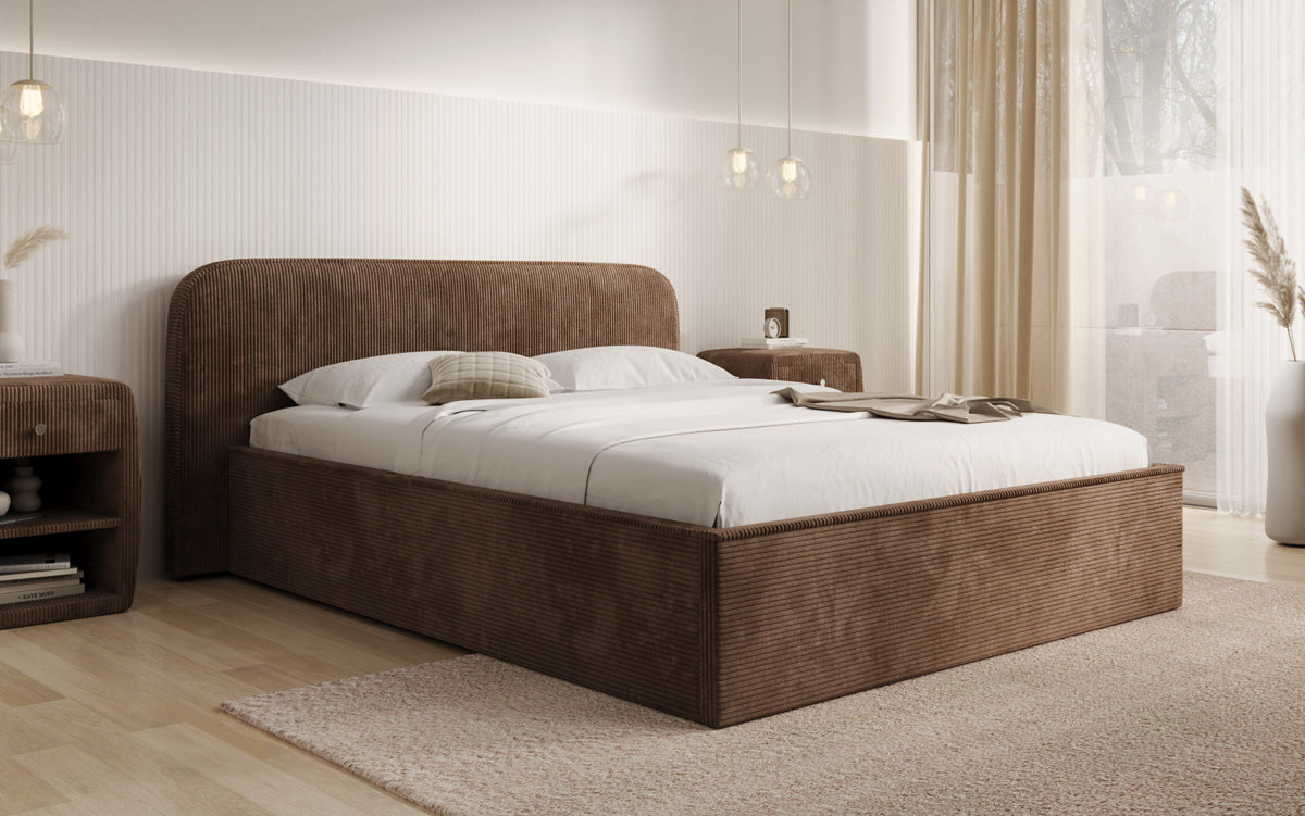 Designer Polsterbett Nola in Cord mit Stauraum
