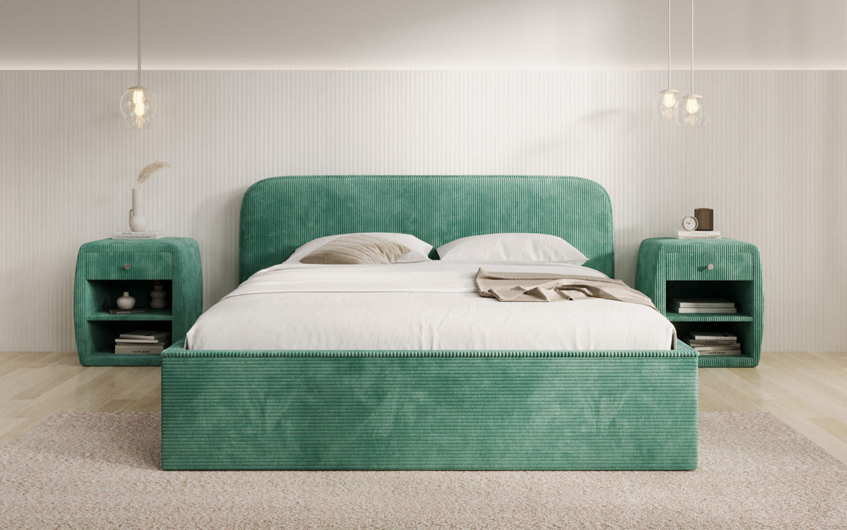 Designer Polsterbett Nola in Cord mit Stauraum