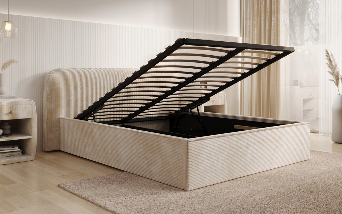 Designer Polsterbett Nola in Cord mit Stauraum