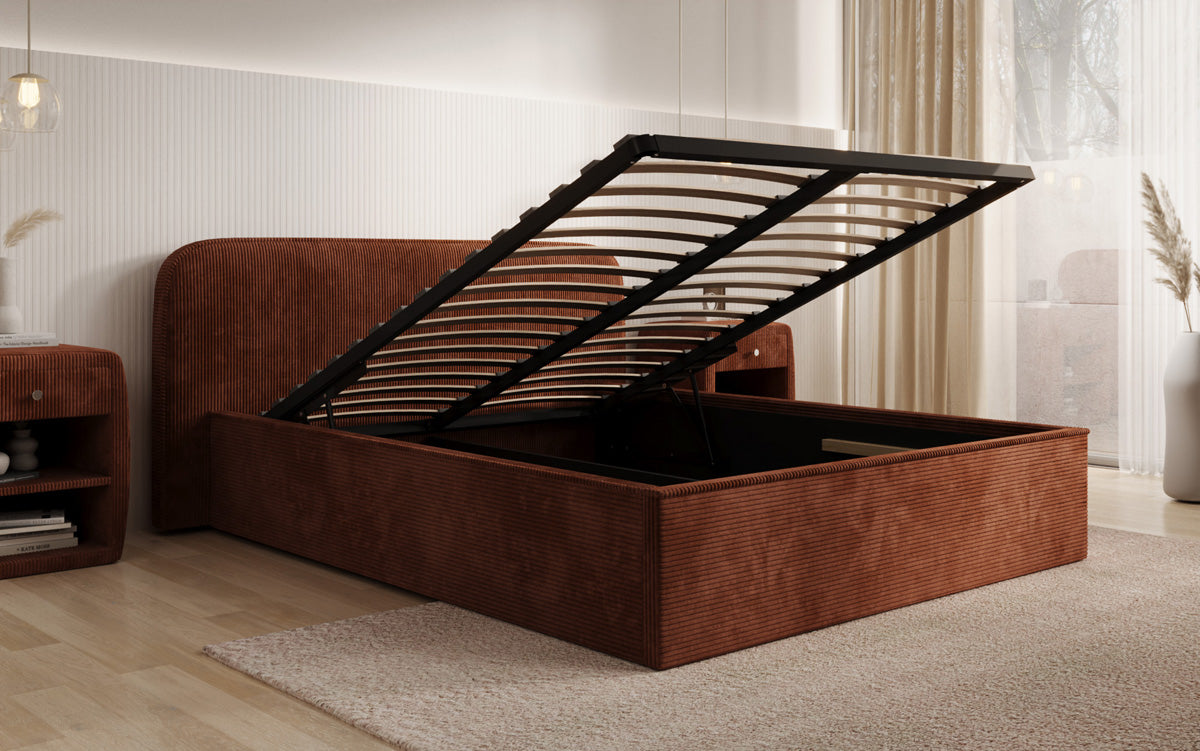 Designer Polsterbett Nola in Cord mit Stauraum