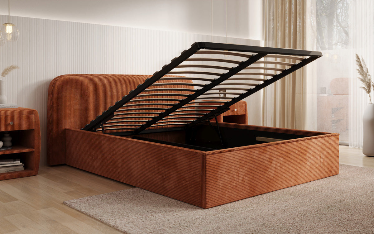 Designer Polsterbett Nola in Cord mit Stauraum