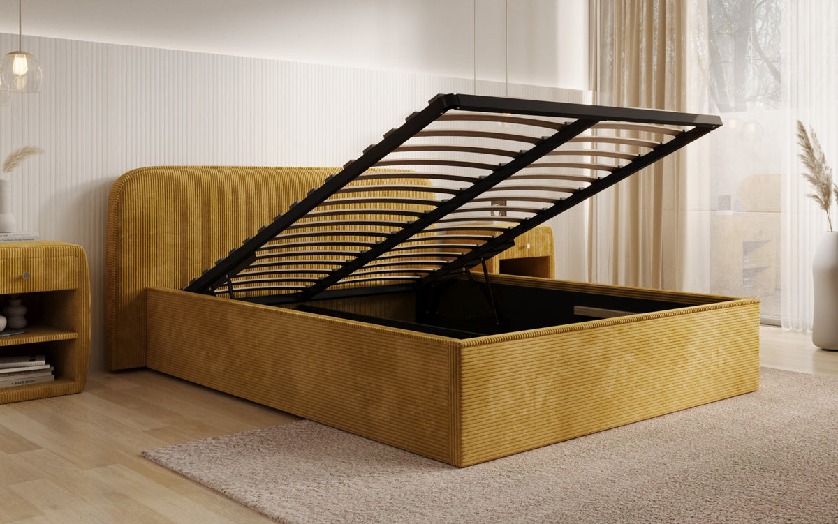 Designer Polsterbett Nola in Cord mit Stauraum