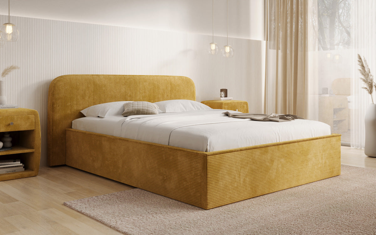 Designer Polsterbett Nola in Cord mit Stauraum