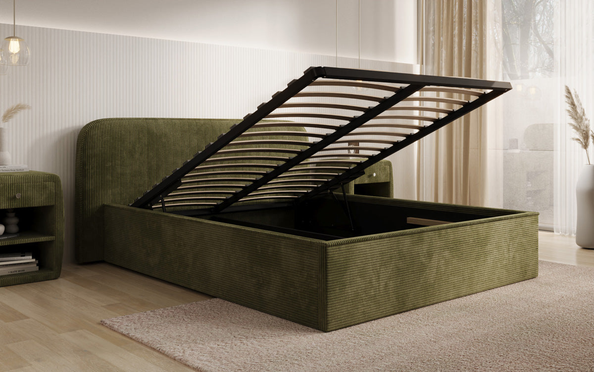 Designer Polsterbett Nola in Cord mit Stauraum