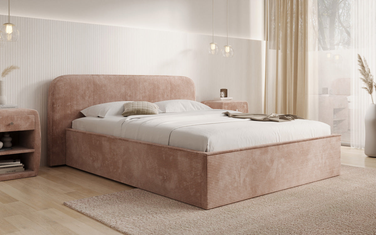 Designer Polsterbett Nola in Cord mit Stauraum
