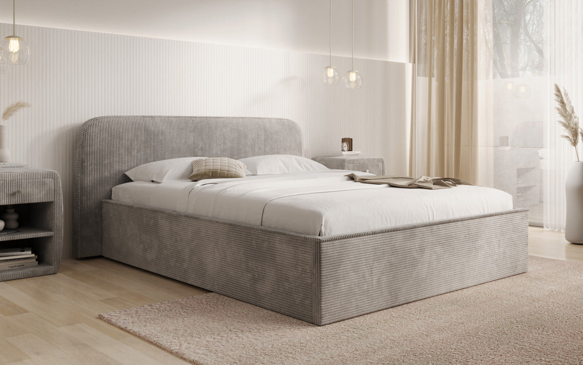 Designer Polsterbett Nola in Cord mit Stauraum