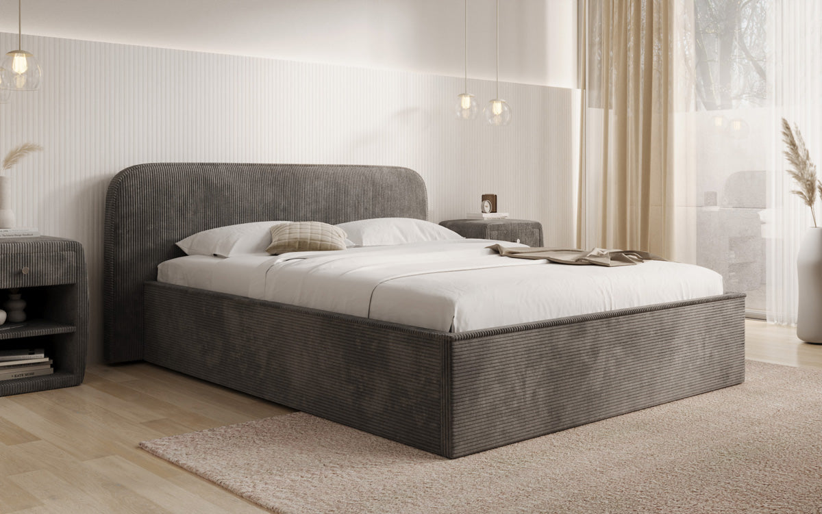 Designer Polsterbett Nola in Cord mit Stauraum